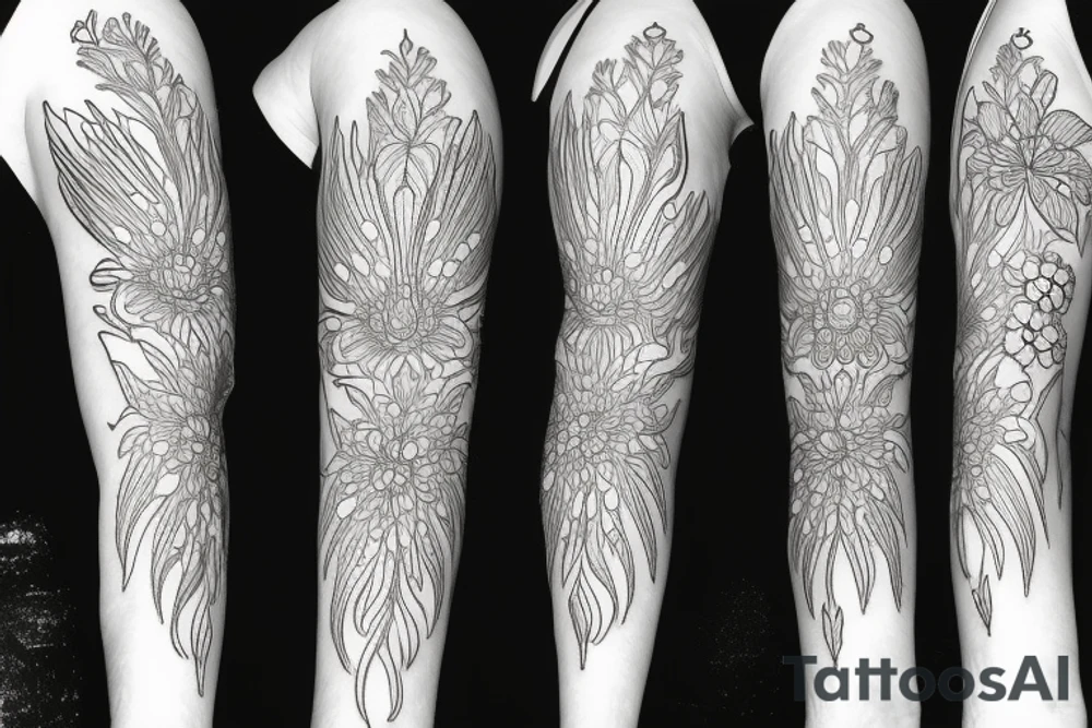 sleeve lycoris flowers chamomilies blackwork tattoo idea