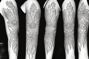 sleeve lycoris flowers chamomilies blackwork tattoo idea
