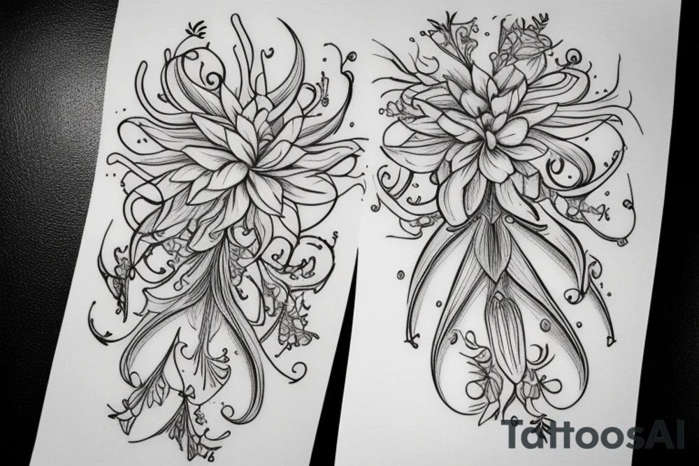 sleeve lycoris flowers chamomilies blackwork tattoo idea