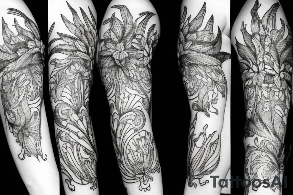 sleeve lycoris flowers chamomilies blackwork tattoo idea sleeve lycoris flowers chamomilies blackwork tattoo idea