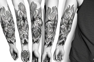 sleeve sketch lycoris flowers blackwork tattoo idea