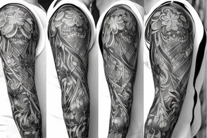 sleeve sketch lycoris flowers blackwork tattoo idea
