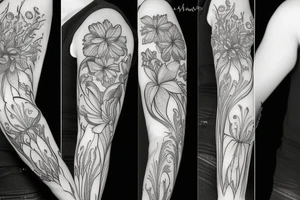 sleeve sketch lycoris flowers blackwork tattoo idea