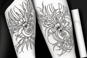 sleeve sketch lycoris flowers blackwork tattoo idea