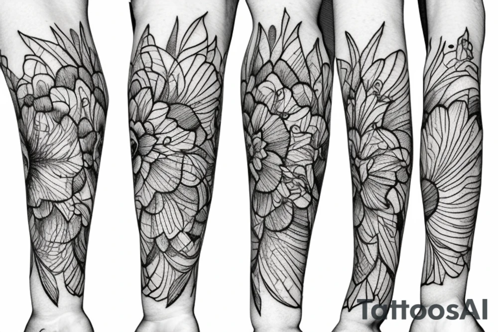 sleeve sketch lycoris flowers blackwork tattoo idea