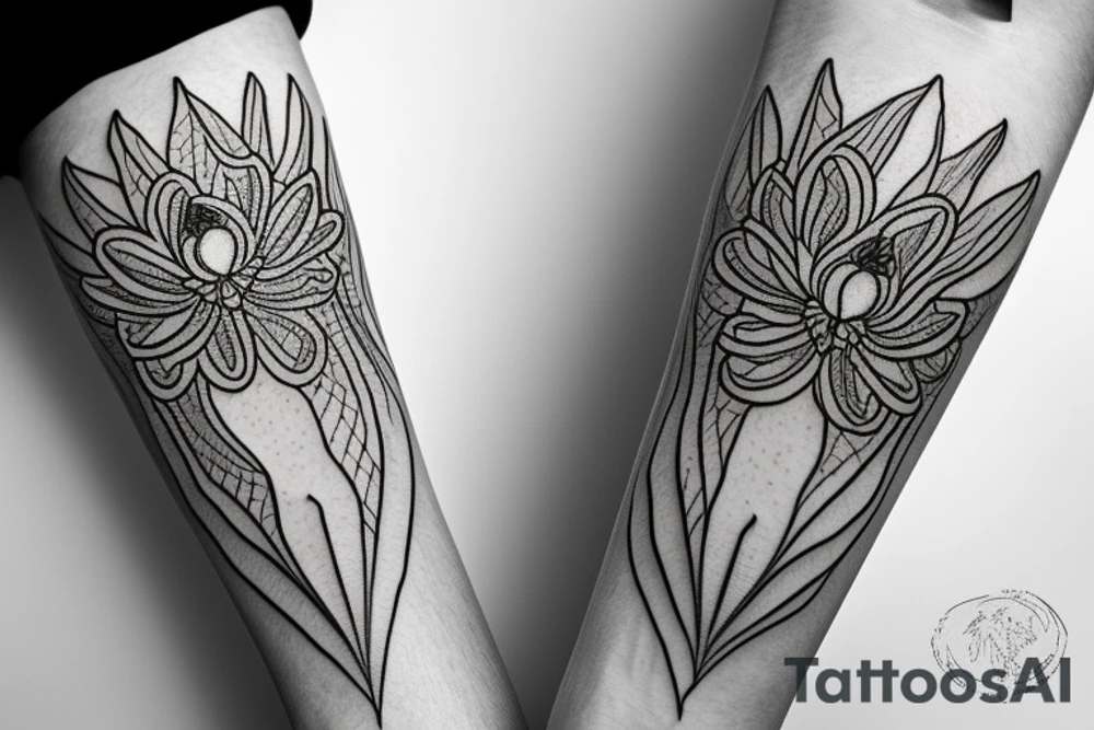 sleeve sketch lycoris flowers blackwork tattoo idea