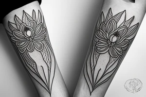 sleeve sketch lycoris flowers blackwork tattoo idea