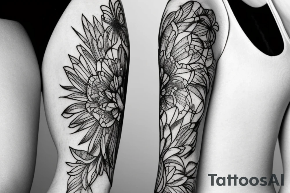 sleeve sketch lycoris flowers blackwork tattoo idea