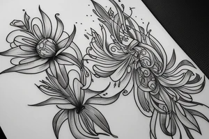 sleeve sketch lycoris flowers blackwork tattoo idea