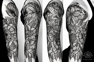 sleeve sketch lycoris flowers blackwork tattoo idea