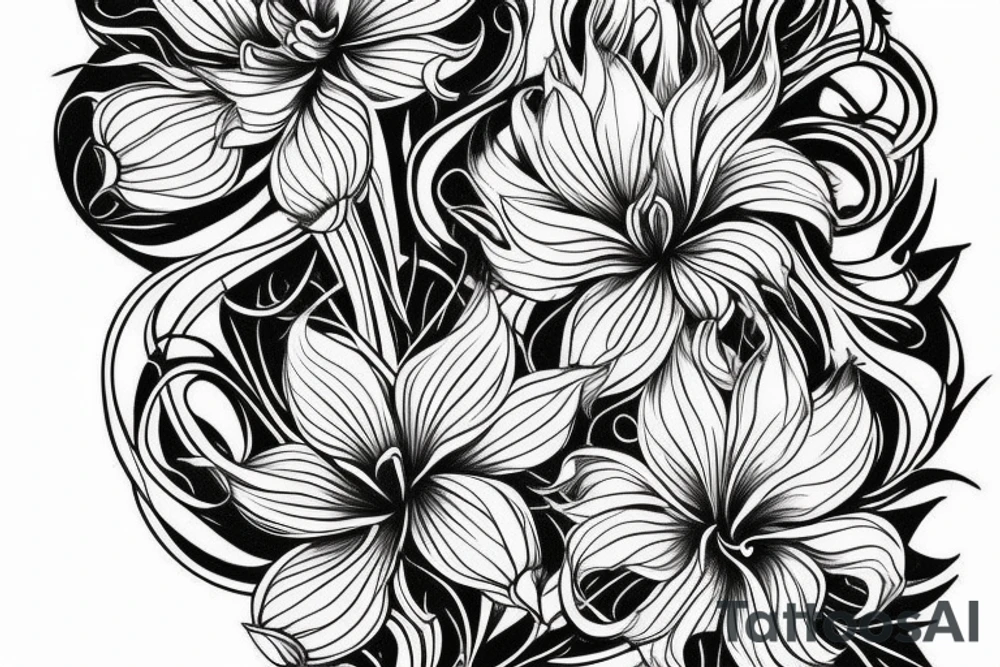 sketch blackwork sleeve lycoris flowers tattoo idea