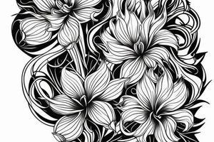 sketch blackwork sleeve lycoris flowers tattoo idea