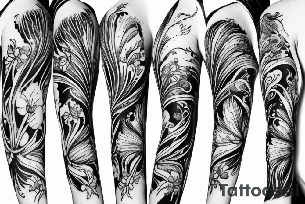 sketch blackwork sleeve lycoris flowers black background tattoo idea sketch blackwork sleeve lycoris flowers black background tattoo idea