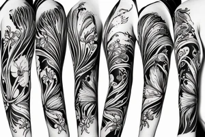 sketch blackwork sleeve lycoris flowers black background tattoo idea