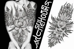 sketch blackwork sleeve lycoris flowers black background tattoo idea