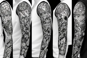 sketch blackwork sleeve lycoris flowers black background tattoo idea