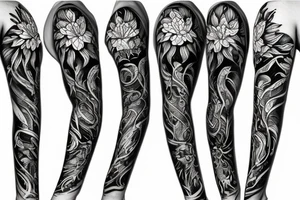 sketch blackwork sleeve lycoris flowers black background tattoo idea