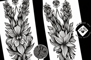 sketch blackwork sleeve lycoris flowers black background tattoo idea