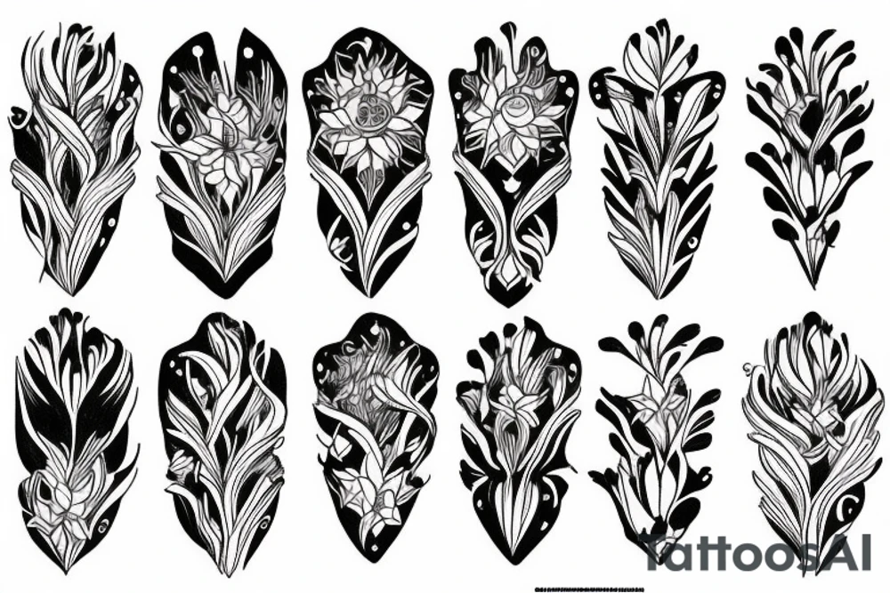 sketch blackwork sleeve lycoris flowers black background tattoo idea