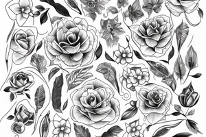 sketch blackwork sleeve white lycorises on black background tattoo idea