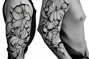 sketch blackwork sleeve white spider lilies on black background tattoo idea