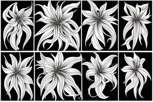 sketch blackwork sleeve white spider lilies on black background tattoo idea