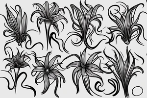 sketch blackwork sleeve white spider lilies on black background tattoo idea