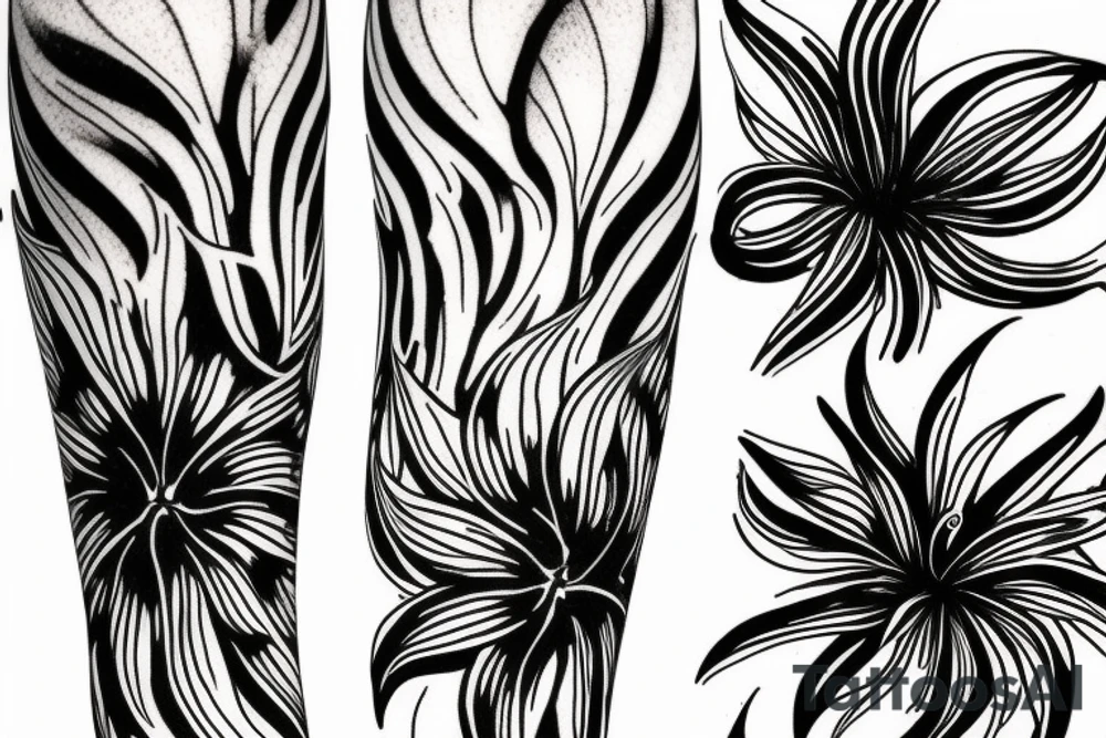 sketch blackwork sleeve white spider lilies on black background tattoo idea