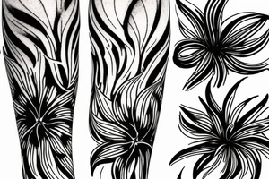 sketch blackwork sleeve white spider lilies on black background tattoo idea