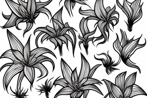 sketch blackwork sleeve white spider lilies on black background tattoo idea