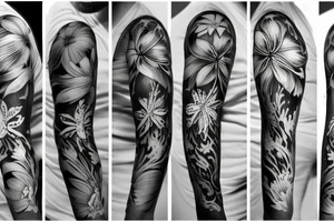 sketch blackwork sleeve white spider lilies on black background tattoo idea