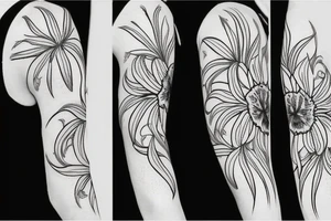 sketch blackwork sleeve white spider lilies on black background tattoo idea