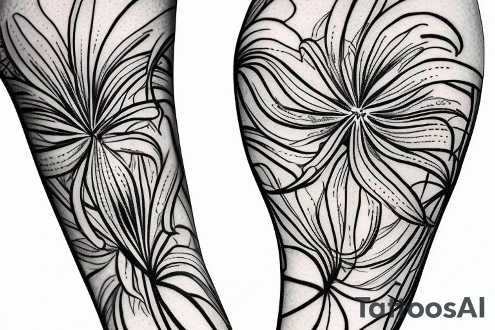 sketch blackwork sleeve white spider lilies on black background tattoo idea