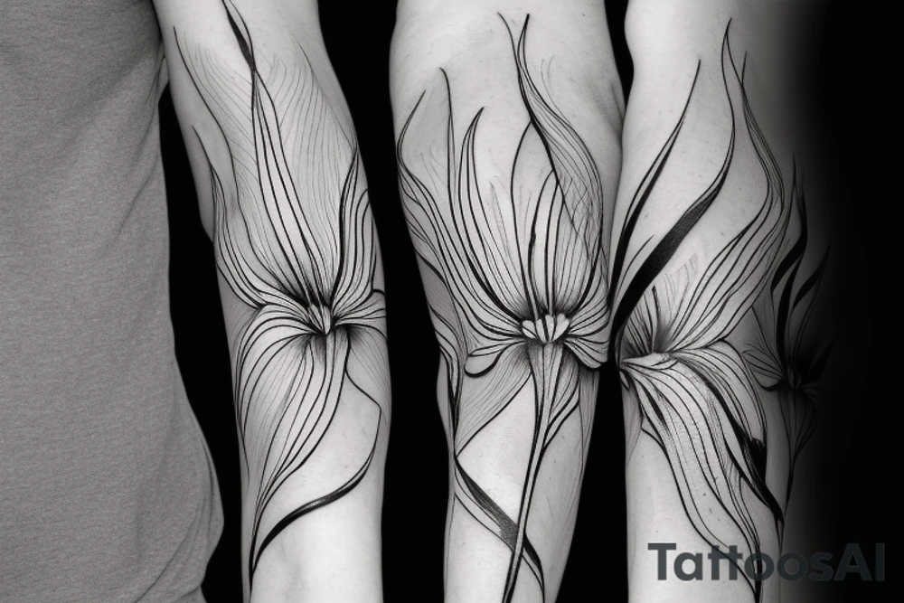sketch blackwork sleeve white spider lilies on black background tattoo idea