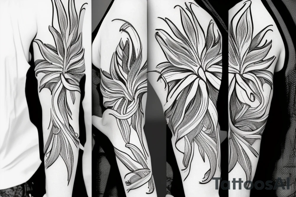 sketch blackwork sleeve white spider lilies on black background tattoo idea