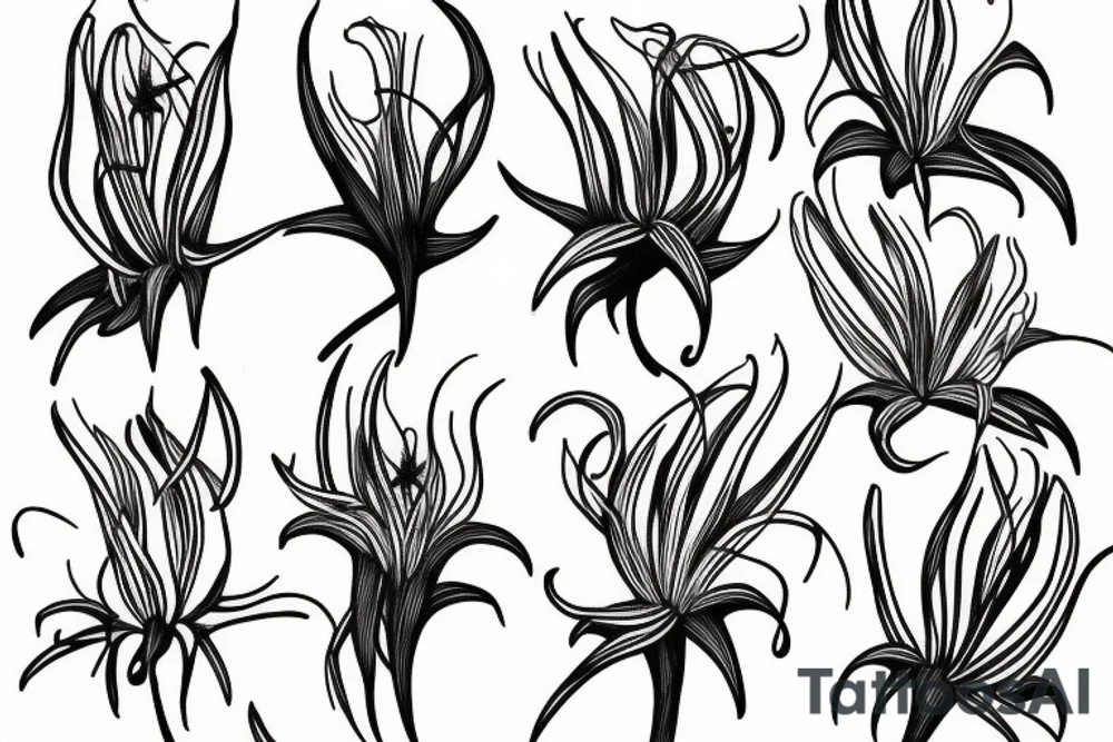 sketch blackwork sleeve white spider lilies on black background tattoo idea