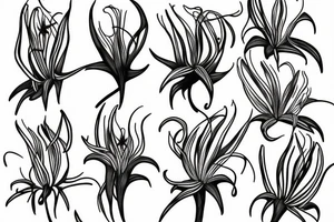 sketch blackwork sleeve white spider lilies on black background tattoo idea