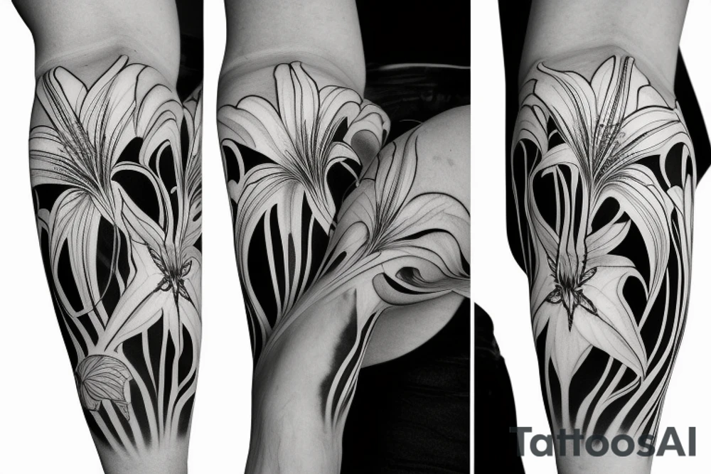 sketch blackwork sleeve white spider lilies on black background tattoo idea sketch blackwork sleeve white spider lilies on black background tattoo idea