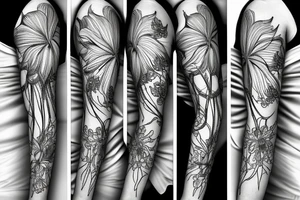 sketch blackwork sleeve white spider lilies on black background tattoo idea