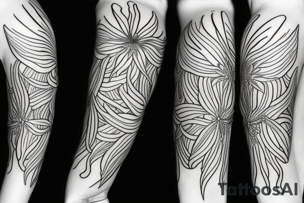 sketch blackwork sleeve white spider lilies on black background tattoo idea