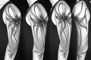 sketch blackwork sleeve white spider lilies on black background tattoo idea