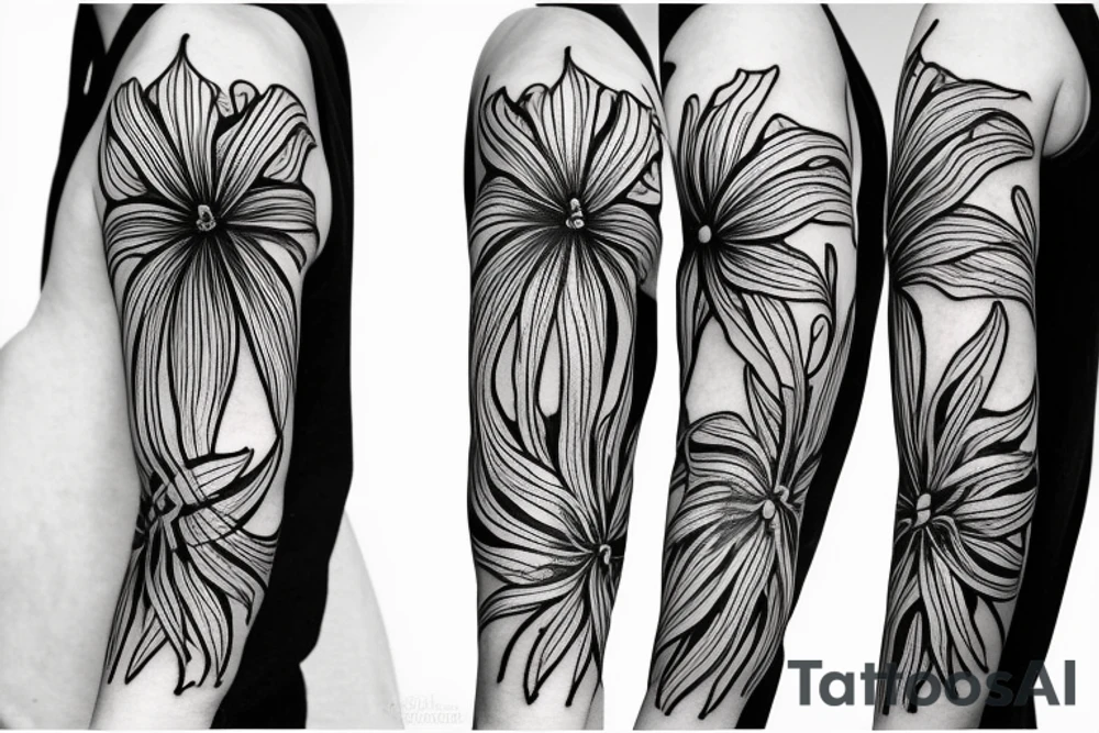 black background sketch blackwork sleeve white spider lilies tattoo idea black background sketch blackwork sleeve white spider lilies tattoo idea