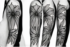 black background sketch blackwork sleeve white spider lilies tattoo idea