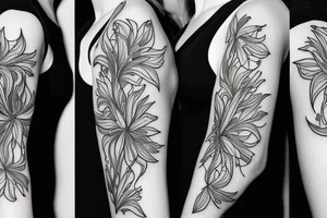 black background sketch blackwork sleeve white spider lilies tattoo idea