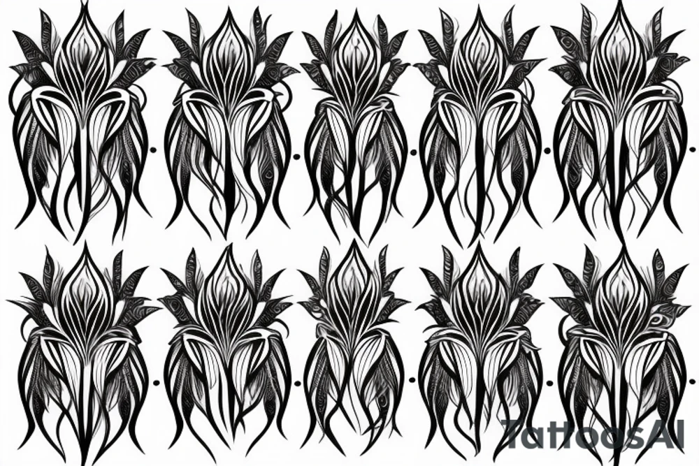 black background sketch blackwork sleeve white spider lilies tattoo idea