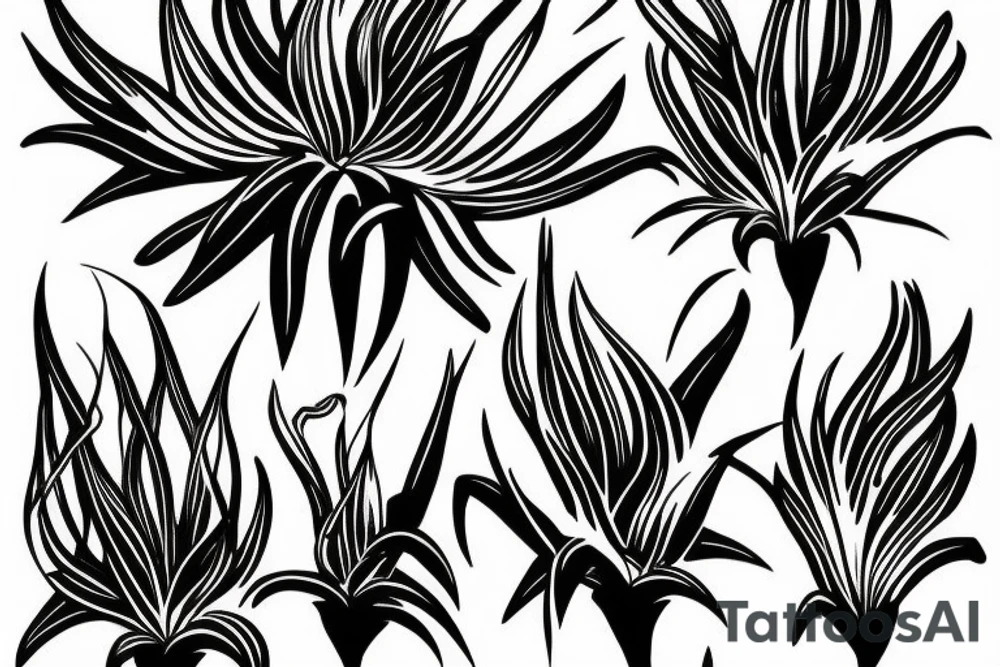 black background sketch sleeve white spider lilies tattoo idea