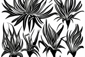 black background sketch sleeve white spider lilies tattoo idea