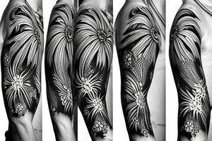 black background white spider lilies sleeve sketch tattoo idea