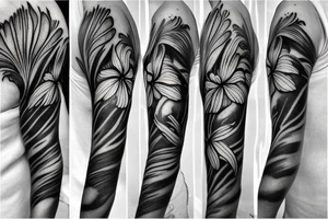 black background white spider lilies sleeve sketch tattoo idea