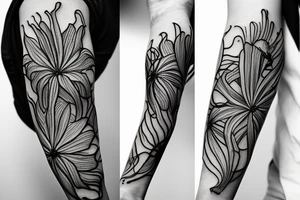 black background white spider lilies sleeve sketch tattoo idea